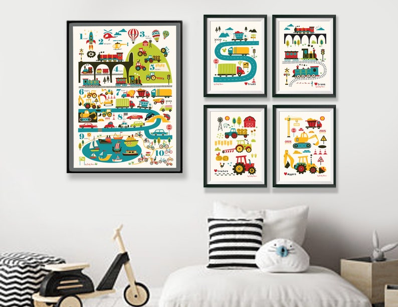 Vehicles Counting Numbers Childrens Poster, digital download image 9