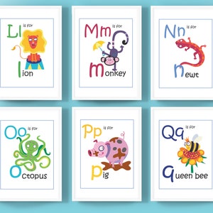 Animal Alphabet Flashcards, digital download illustrated home learning or classroom ABC prints, fun and educational phonics cards image 7