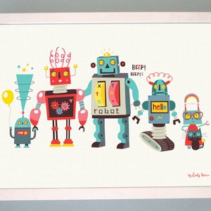 Children's art prints, robot family print, instant download, kids wall art, children bedroom decor, robot illustrations image 8