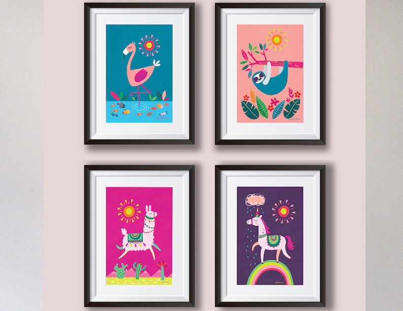 Childrens art print, Flamingo print, instant download, kids wall art, nursery decor, cute bird prints, childrens illustration prints image 6