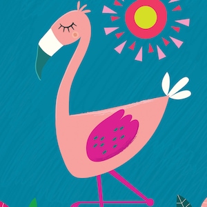 Childrens art print, Flamingo print, instant download, kids wall art, nursery decor, cute bird prints, childrens illustration prints image 3