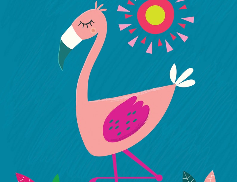 Childrens art print, Flamingo print, instant download, kids wall art, nursery decor, cute bird prints, childrens illustration prints image 3