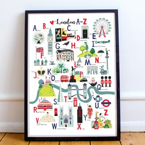 London Alphabet Print, sofortiger Download, A-Z London Wahrzeichen Plakat