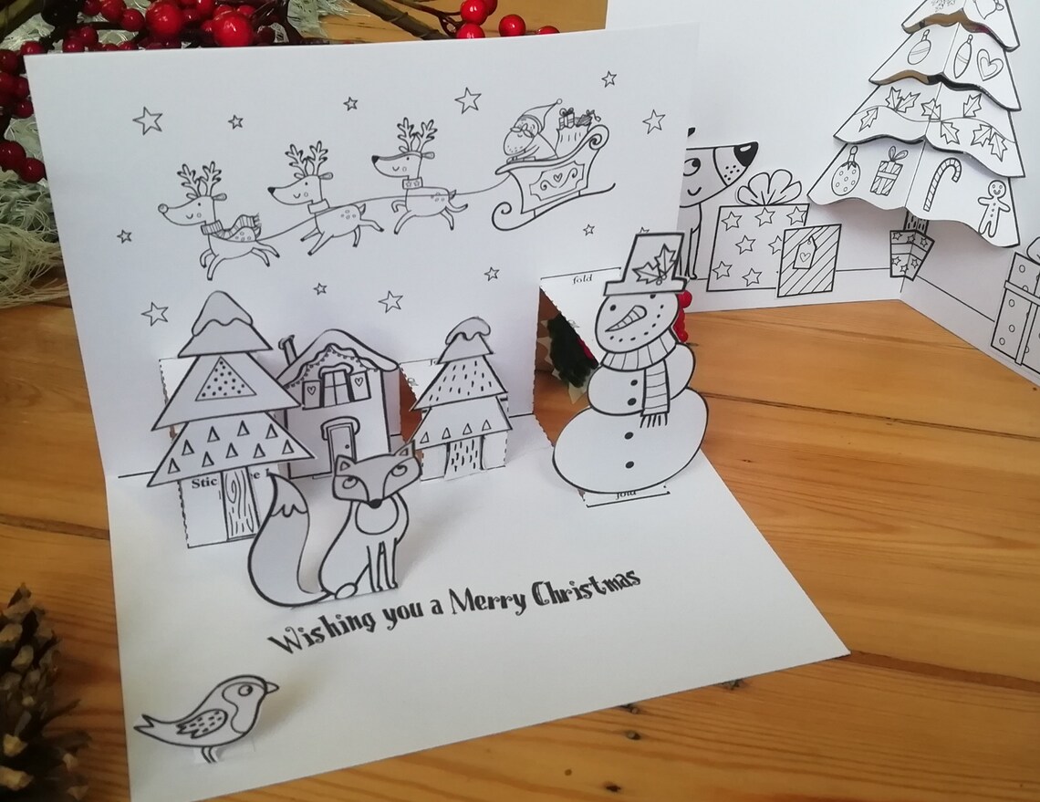Pop Up Christmas Cards printable paper craft activity | Etsy