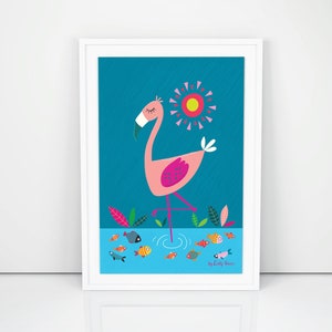 Childrens art print, Flamingo print, instant download, kids wall art, nursery decor, cute bird prints, childrens illustration prints image 4