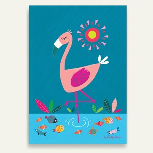 Childrens art print, Flamingo print, instant download, kids wall art, nursery decor, cute bird prints, childrens illustration prints image 2