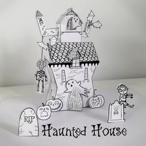 Attività artigianale con la carta Haunted House, download istantaneo, kit artigianale stampabile di Halloween per bambini