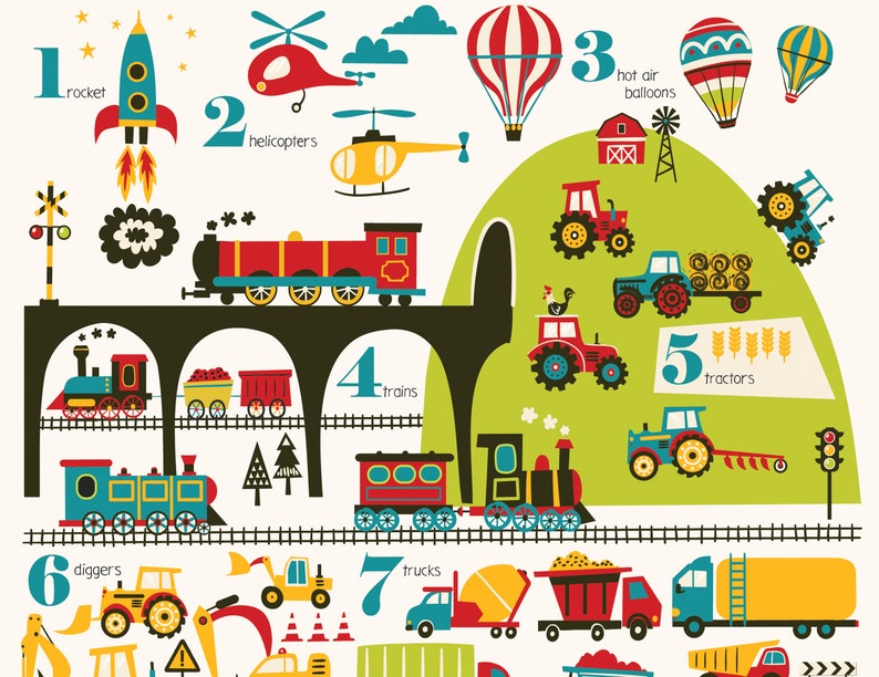 Vehicles With Numbers A3 Vehicles Counting Numbers Poster, Fun and Educational Children's ...
