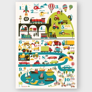Vehicles Counting Numbers Childrens Poster, digital download image 2