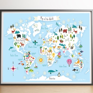 Kinder Weltkarte Wandposter A2, Lehrkunstdruck für Kinder Schlafzimmer oder Klassenzimmer Wand, Geografie und Natur Poster