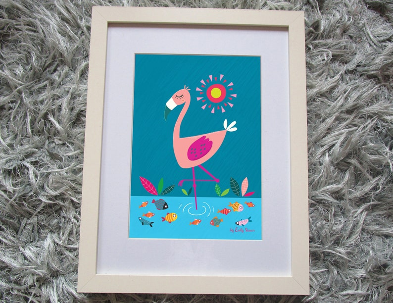 Childrens art print, Flamingo print, instant download, kids wall art, nursery decor, cute bird prints, childrens illustration prints image 5