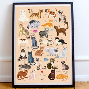 Cat Alphabet Art Print Descarga digital, ilustración de arte de pared linda y decorativa, perfecta para los amantes de los gatos, 4 tamaños diferentes