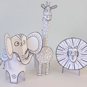 Paper Animals activité dartisanat imprimable pour les enfants, téléchargement numérique de coloriage et dartisanat, SVG facile à faire des modèles image 2