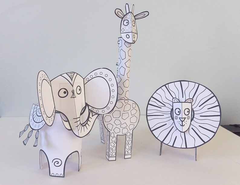 Paper Animals activité dartisanat imprimable pour les enfants, téléchargement numérique de coloriage et dartisanat, SVG facile à faire des modèles image 2