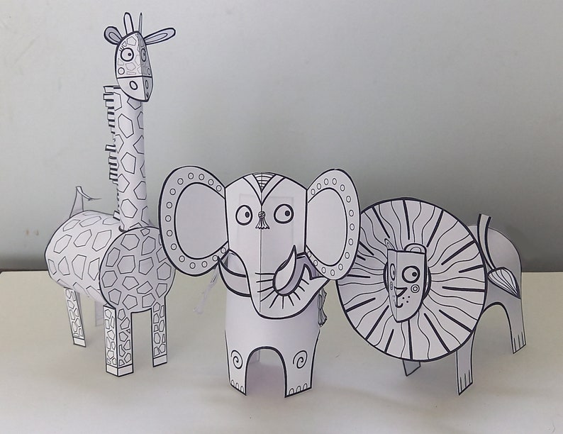 Paper Animals activité dartisanat imprimable pour les enfants, téléchargement numérique de coloriage et dartisanat, SVG facile à faire des modèles image 9