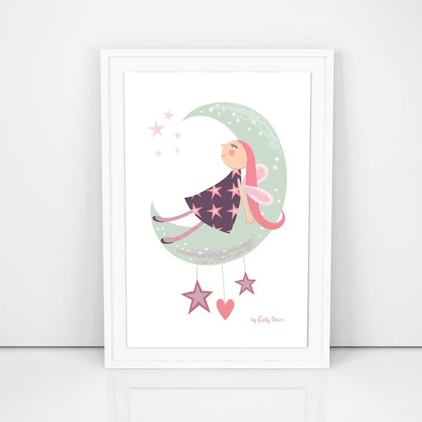 Star Fairy, childrens art print, instant download, kids wall art, nursery decor, girls bedroom, pretty pastel colours