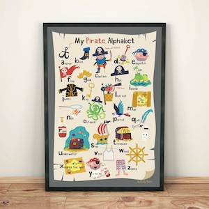 Pirate Alphabet Poster, instant download, fun children's art print, great wall art or classroom poster