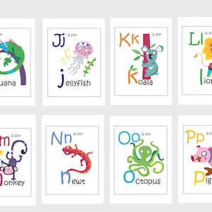 Animal Alphabet Flashcards, digital download illustrated home learning or classroom ABC prints, fun and educational phonics cards image 3