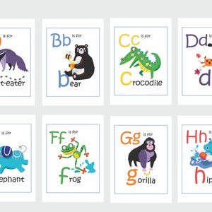 Animal Alphabet Flashcards, digital download illustrated home learning or classroom ABC prints, fun and educational phonics cards image 2