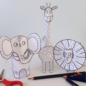 Paper Animals activité dartisanat imprimable pour les enfants, téléchargement numérique de coloriage et dartisanat, SVG facile à faire des modèles image 7