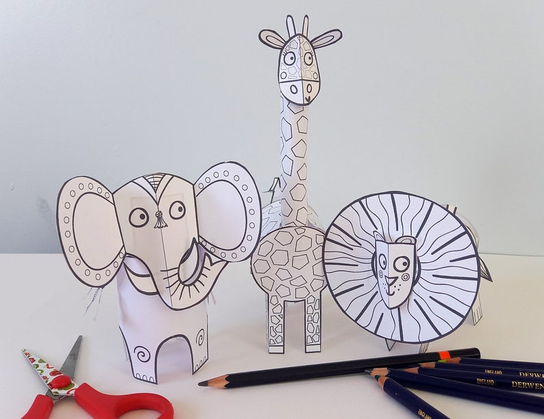 Paper Animals activité dartisanat imprimable pour les enfants, téléchargement numérique de coloriage et dartisanat, SVG facile à faire des modèles image 7