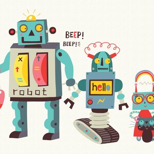 Children's art prints, robot family print, instant download, kids wall art, children bedroom decor, robot illustrations image 5