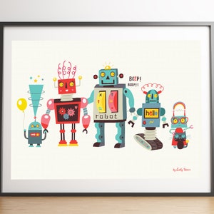Children's art prints, robot family print, instant download, kids wall art, children bedroom decor, robot illustrations image 10