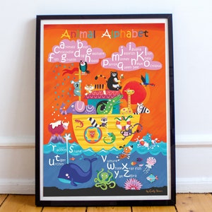 Animal Alphabet Wall Poster, digital download fun and colourful print for nursery or kids room