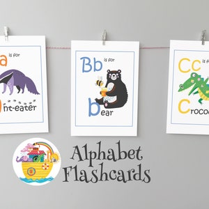 Animal Alphabet Flashcards, digital download illustrated home learning or classroom ABC prints, fun and educational phonics cards image 10