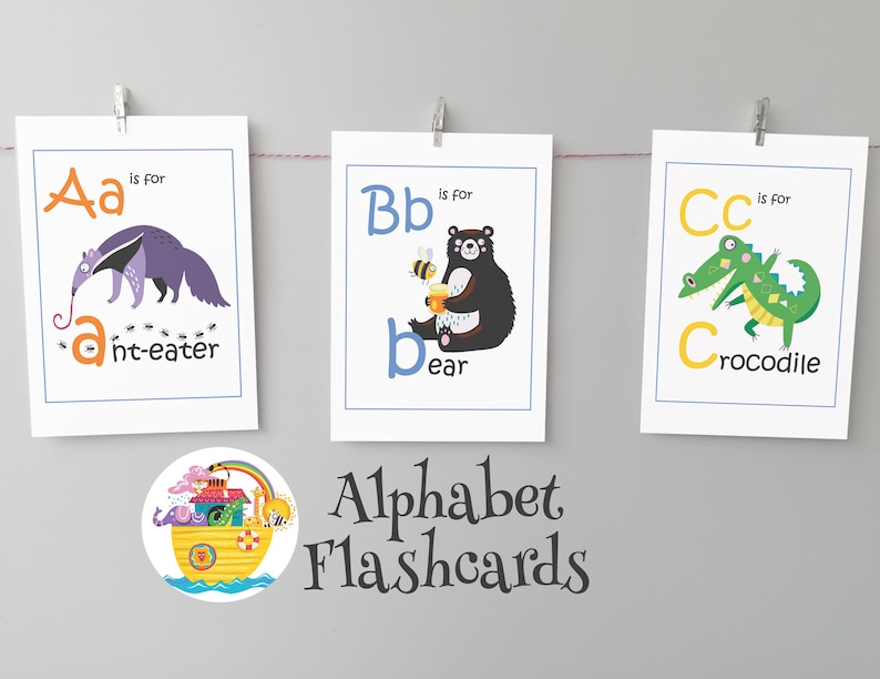 Animal Alphabet Flashcards, digital download illustrated home learning or classroom ABC prints, fun and educational phonics cards image 10