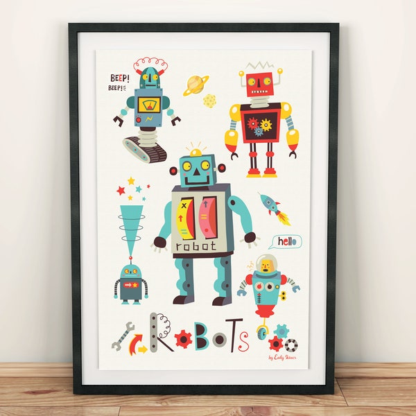 Children's Robot art print, instant download, robot print, kids wall art, children bedroom