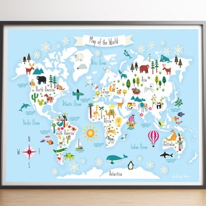 Children's World Map Art Print, instant download, different sizes, kids wall art, bedroom decor, nursery art