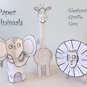 Attività artigianale stampabile Paper Animals per bambini, download digitale colorazione e artigianato, SVG modelli facili da realizzare