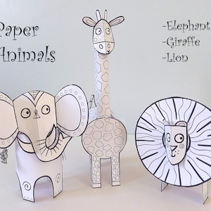 Paper Animals printable craft activity for kids, digital download colouring and craft, SVG easy to make models