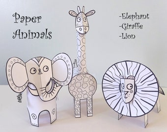 Paper Animals activité d’artisanat imprimable pour les enfants, téléchargement numérique de coloriage et d’artisanat, SVG facile à faire des modèles