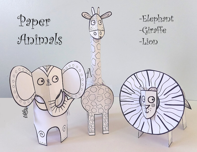 Paper Animals activité dartisanat imprimable pour les enfants, téléchargement numérique de coloriage et dartisanat, SVG facile à faire des modèles image 1