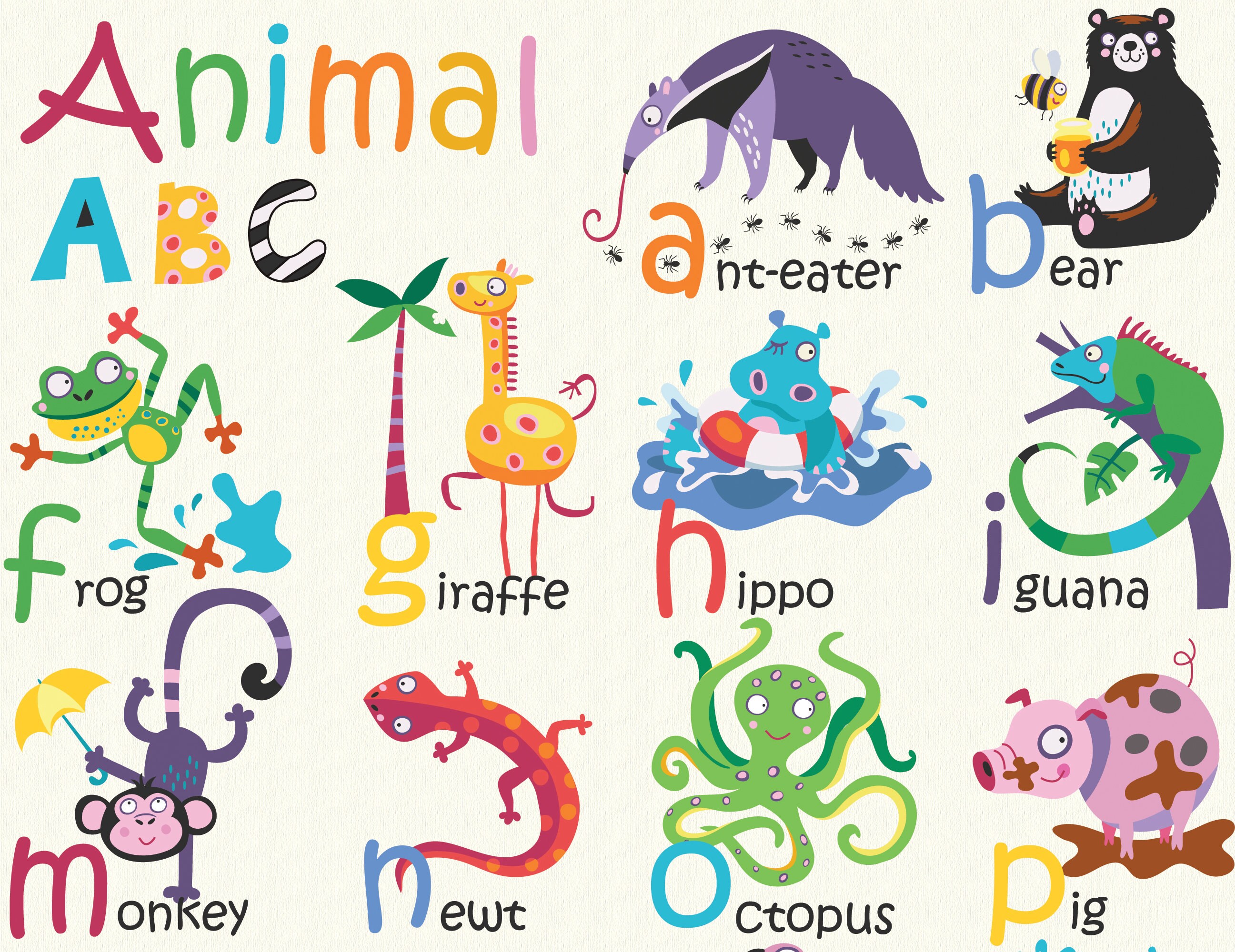 Animal Alphabet Poster Digital Download Colourful Wall Art - Etsy UK