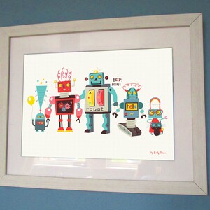 Children's art prints, robot family print, instant download, kids wall art, children bedroom decor, robot illustrations image 7