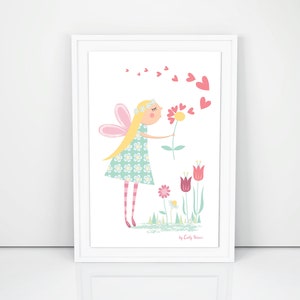 Flower fairy print, childrens art print, instant download, nursery decor, girls bedroom art, kids wall art. pretty fairies