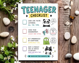 Teenager Funny Birthday Card Joke Humour for Him Her  Boy Girl - Checklist