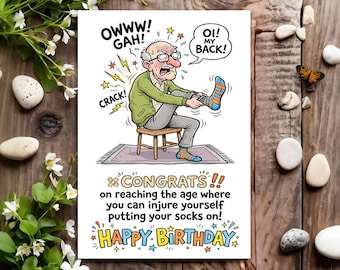 Funny Birthday Card - Joke Humour for Him, Men, Male -  Putting Your Socks On