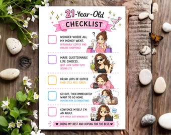 21st Funny Birthday Card Joke Humour for Her Woman Female - Checklist