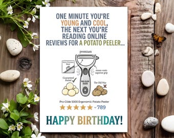 Funny Birthday Card - Joke Humour for Him, Her, Men, Women, Male, Female - Potato Peeler
