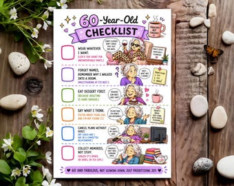 60th Funny Birthday Card for Her Women Female - Checklist