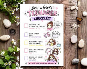 Teenager Funny Birthday Card Joke Humour for Her Girl  - Teenager Checklist