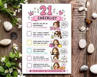 21st Funny Birthday Card Joke Humour for Her Woman Female - 21 Checklist