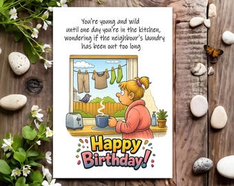 Funny Birthday Card - Joke Humour for Her, Women, Female - Neighbour's Laundry