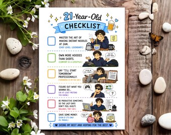 21st Funny Birthday Card Joke Humour for Him Man Male - Checklist