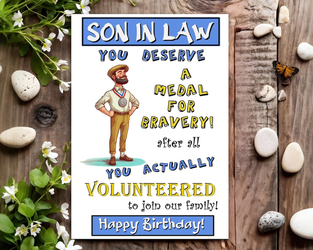 Son in Law Funny Birthday Card for Him Men Male Medal for Bravery - Etsy UK