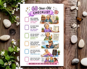 60th Funny Birthday Card for Her Women Female - 60 Year Old Checklist